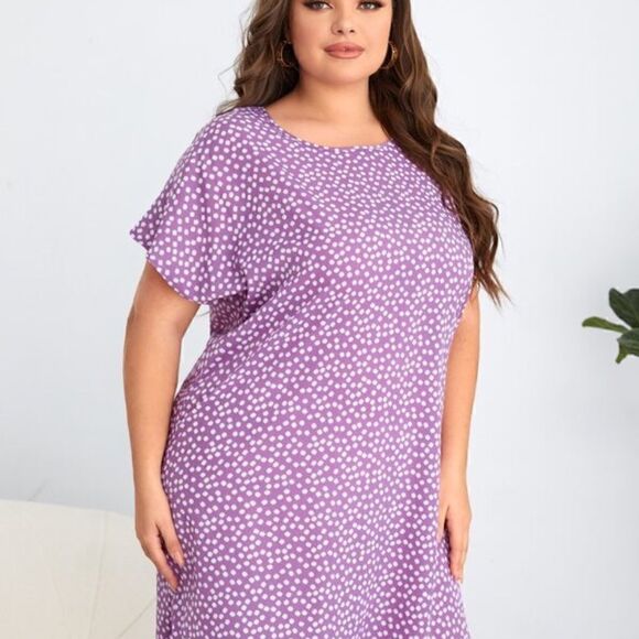 NEW! Simple and Sexy PLUS Size Boho Ditsy Floral Tunic Short Sleeve Dress - Picture 3 of 4